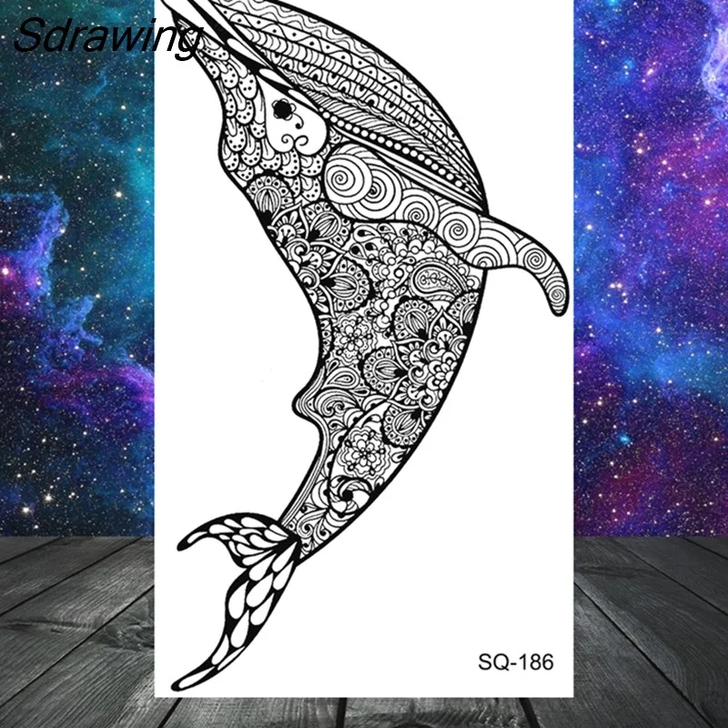 Sdrawing Butterfly Anchor Lion Wolf Temporary Tattoos For Women Men Skeleton Whale Elephant Fake Tattoo Neck Arm Hands Small Tatoo