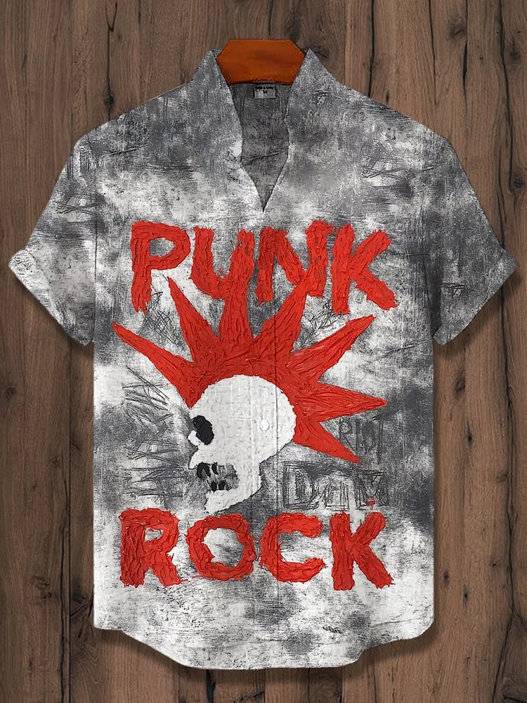 Men's Punk Rock Skull Art Print Casual Shirt
