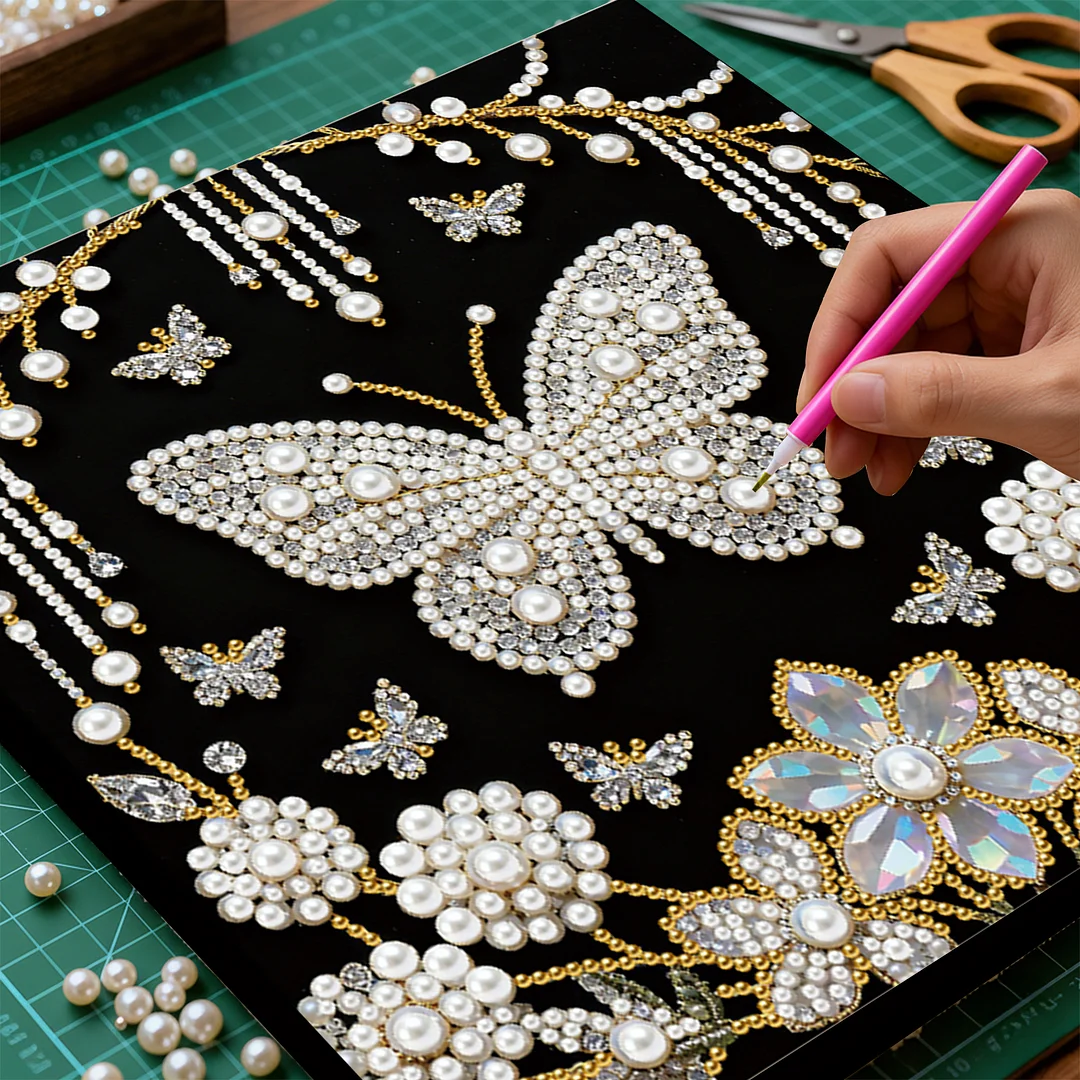 Flower Butterfly DIY Pearl Art Diamond Painting Kit Home Decor 25x25cm With Frame