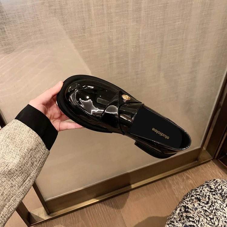 Wongn Wongn 2023 New Fashion Small Fragrant Wind Lacquer Leather Round Head Low Heel Single Shoes Women's Type Small Leather Shoes