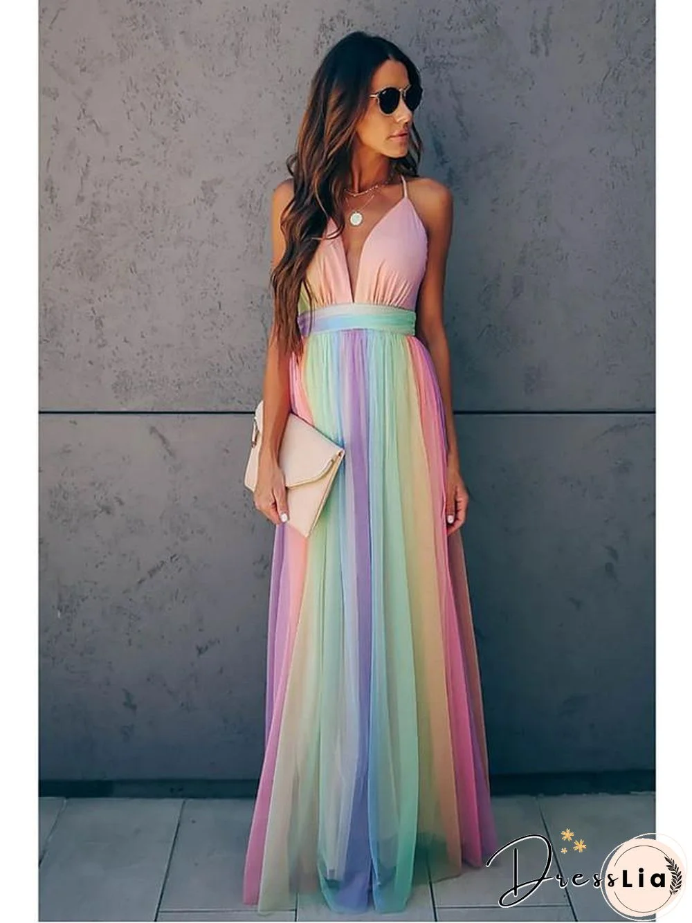 Women's Swing Dress Maxi long Dress Sleeveless Print Zipper Mesh Summer Sexy Rainbow S M L XL XXL