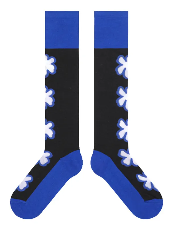 Blue Black Knitted Flower Socks Accessories