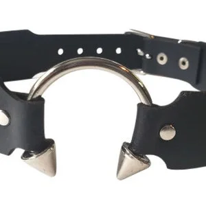 pornhint Pornhint Leather Choker with Spiked Barbell,Cyber Gothic Punk Rock Biker Fetish