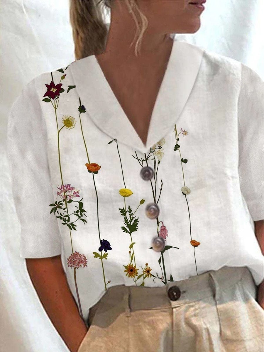 Women Floral Print Casual Button-up Shirt