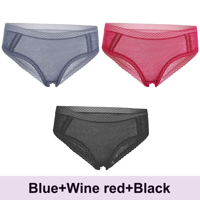 3PCS/Set Lace Panties Sexy Underwear Women's Panties Female Underpants  Floral Briefs For Woman Low-Rise Pantys Intimates M L XL