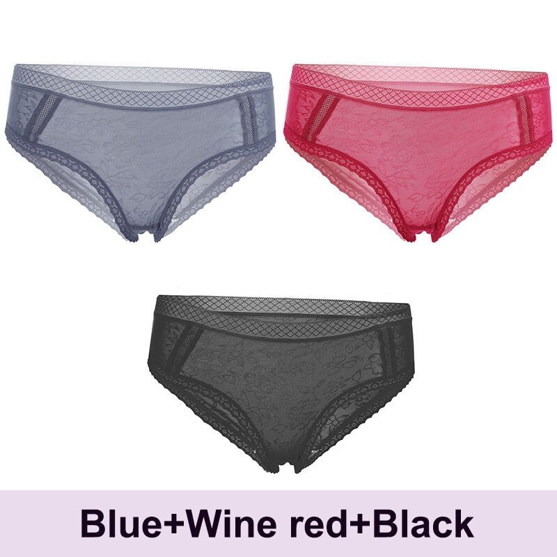 3PCS/Set Lace Panties Sexy Underwear Women's Panties Female Underpants  Floral Briefs For Woman Low-Rise Pantys Intimates M L XL