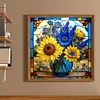 >SALE<Full Embroidery cotton 14CT Print Stain Glass Sunflower Cross Stitch 40x40cm