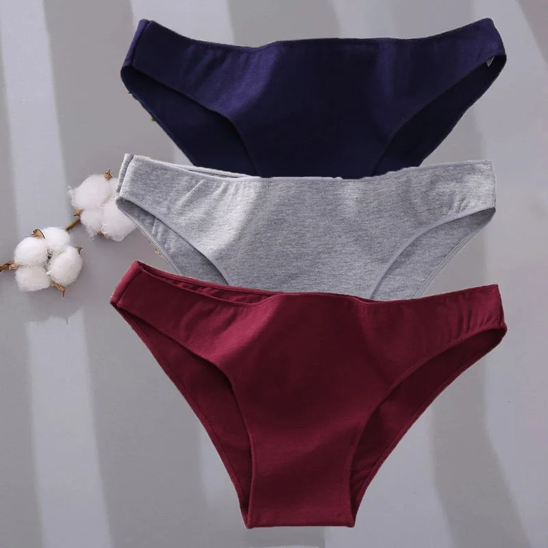 3PCS/Set Sexy Low Waist Cotton Panties Female Underpants Solid Breathable Comfortable Women Underwear Ladies Pantys Lingerie
