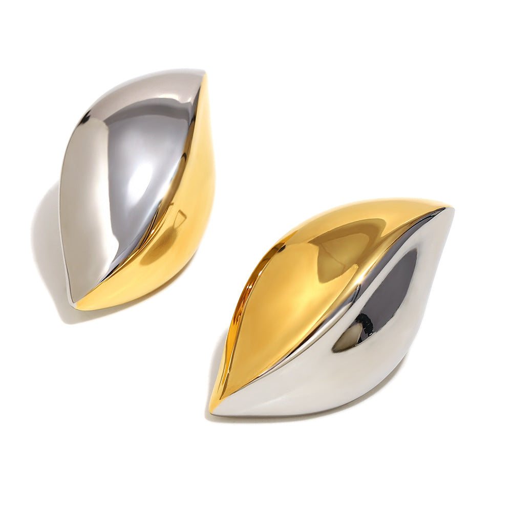 French Retro Geometric Red Agate Earrings Stainless Steel Plated 18K Gold Eye Fold Earrings