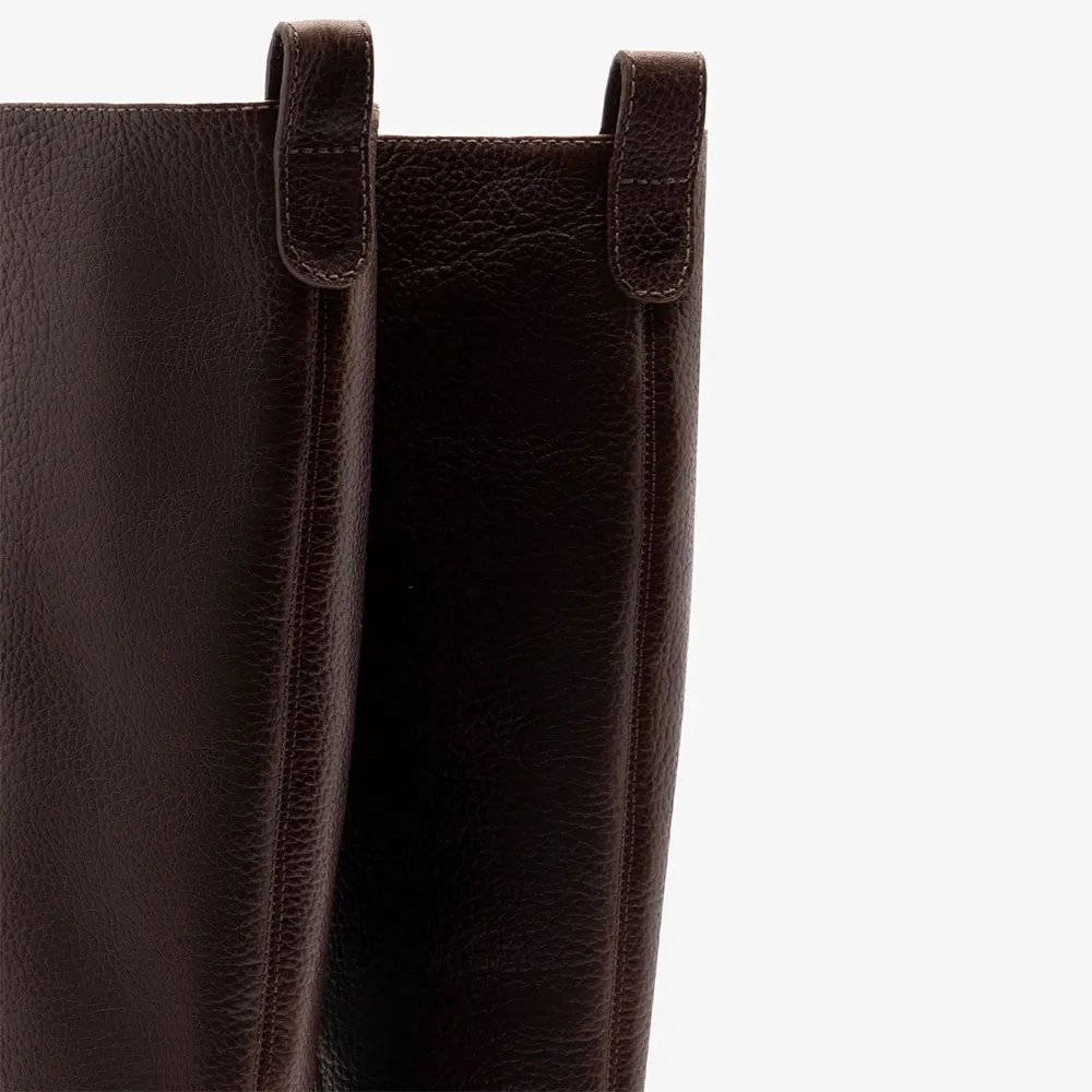 Women's Mid Block Heel Chocolate Brown Slip On Pointed Toe Boots