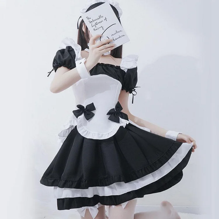 Bow Tie Lolita Princess Maid Costume Top and Skirts Set