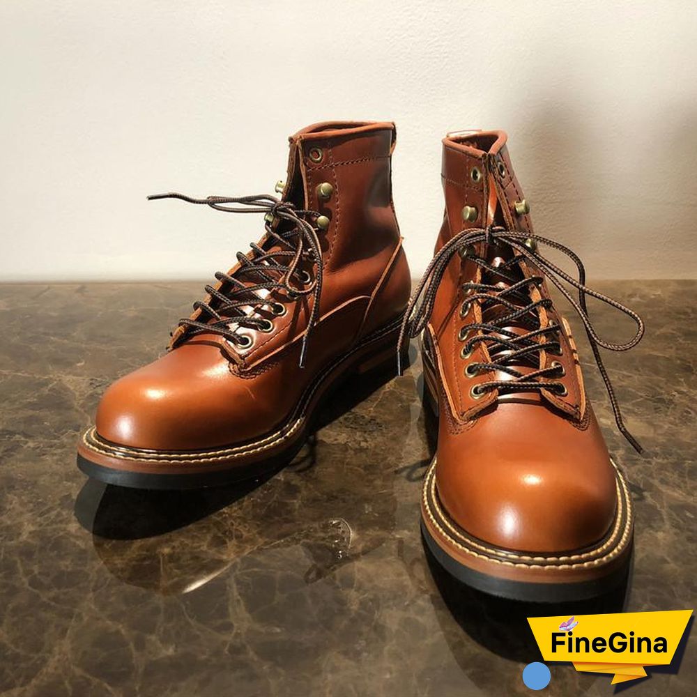 Vintage Lace-Up New Genuine Leather Platform Men Ring Black Red Ankle Boots Dress Work Casual Motorcycle Boots