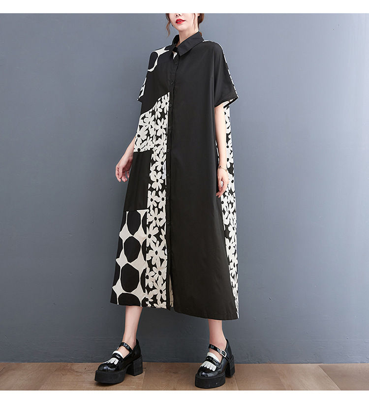 Literary Print Splicing Lapel Midi Dress