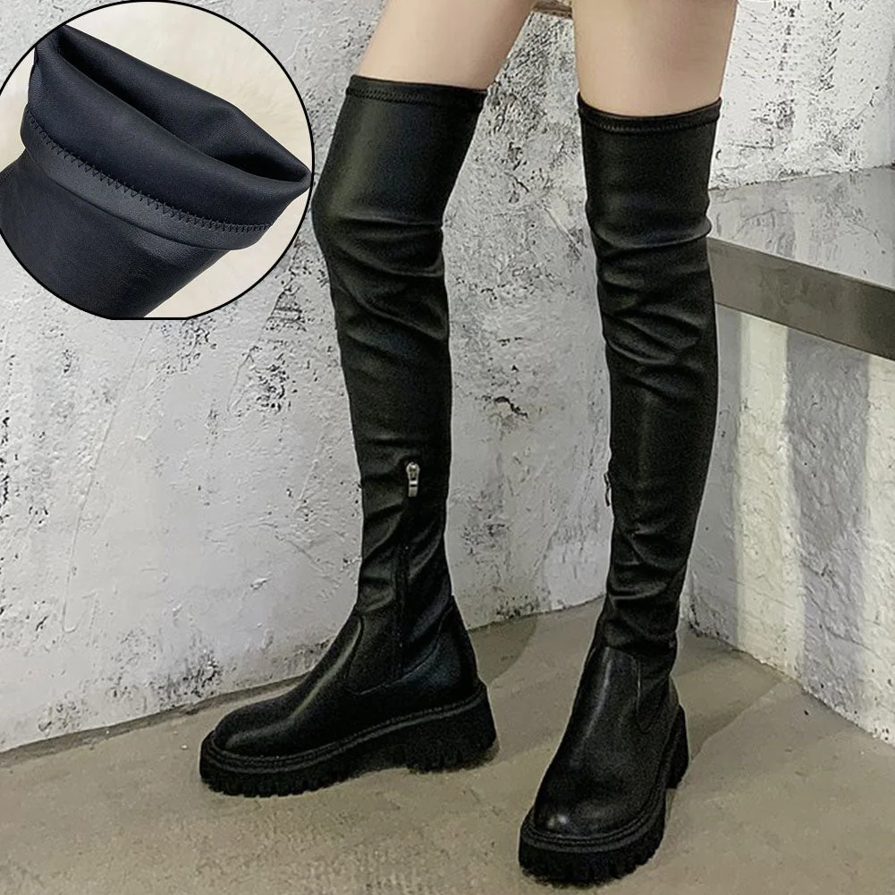  Brand Design Skidproof Sole Cosy Chunky Heels Fashion Stylish Leisure Cool Add Fur Winter Over The Knee High Boots Shoes Women