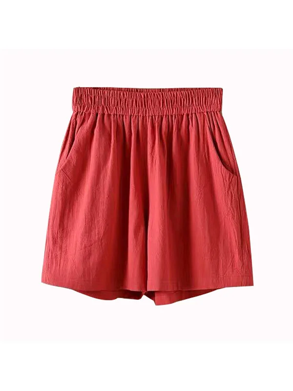 High Waist Casual Linen Pocket Ladies Shorts