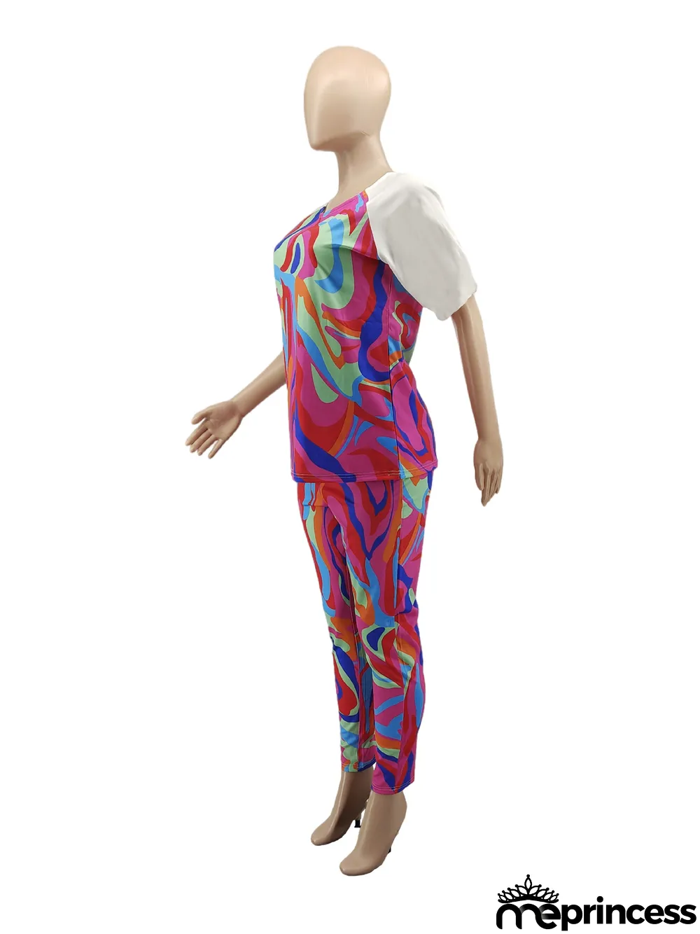 Women's cute Plus Size raglan print two-piece set