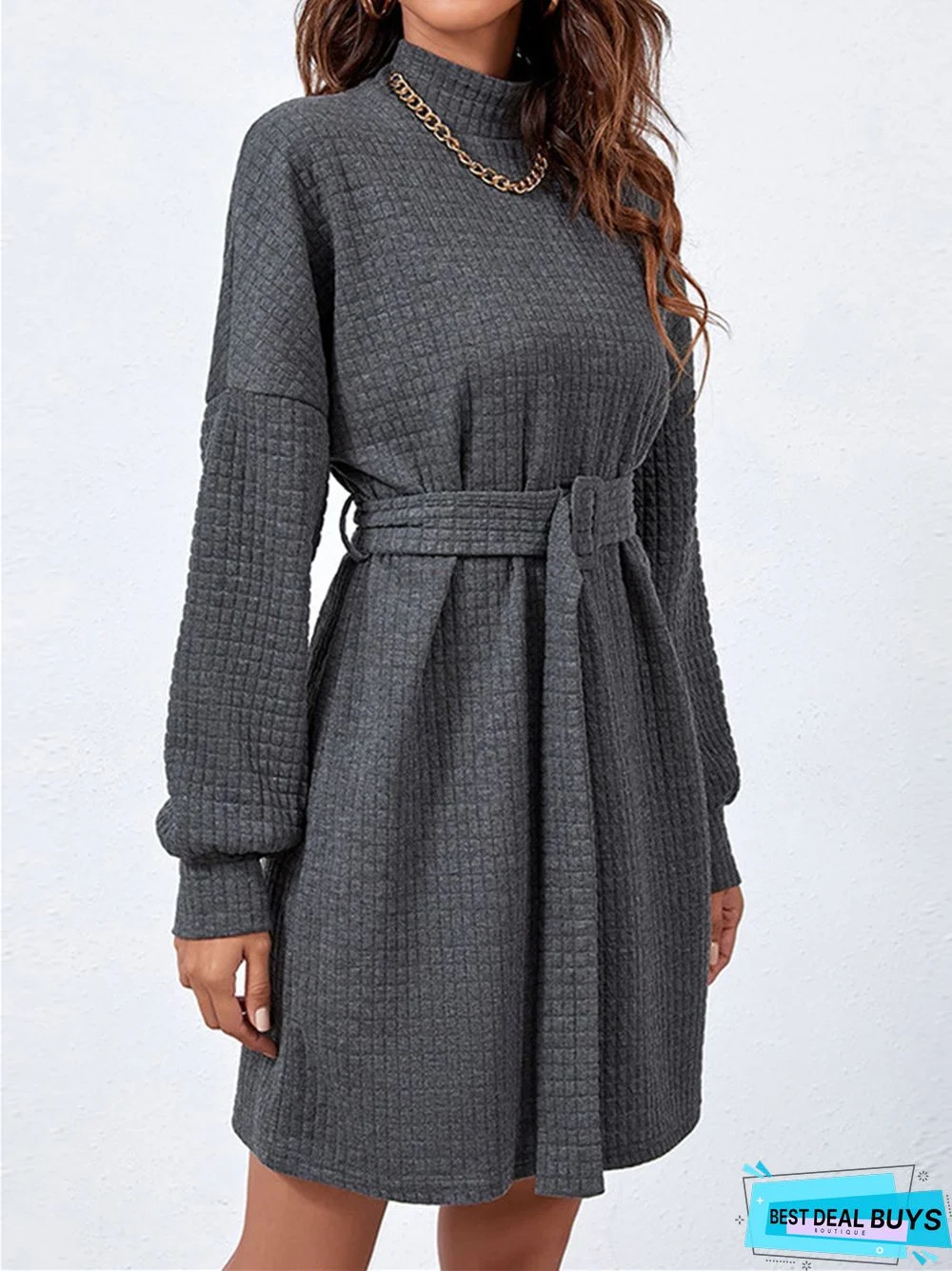 Temperament Commute Solid Color Long Sleeve Dress