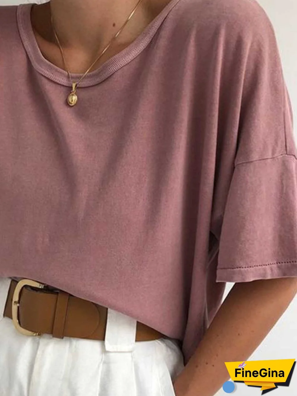 Deep Pink Short Sleeve Round Neck Cotton Solid T-shirt