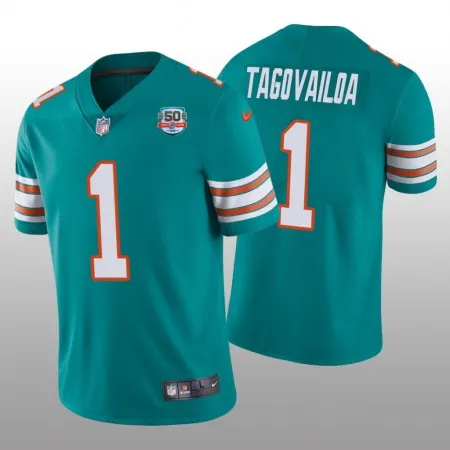 Men's Miami Dolphins #1 Tua Tagovailoa 2022 Aqua With 50th Perfect Season Patch Limited Stitched Jersey MZA1