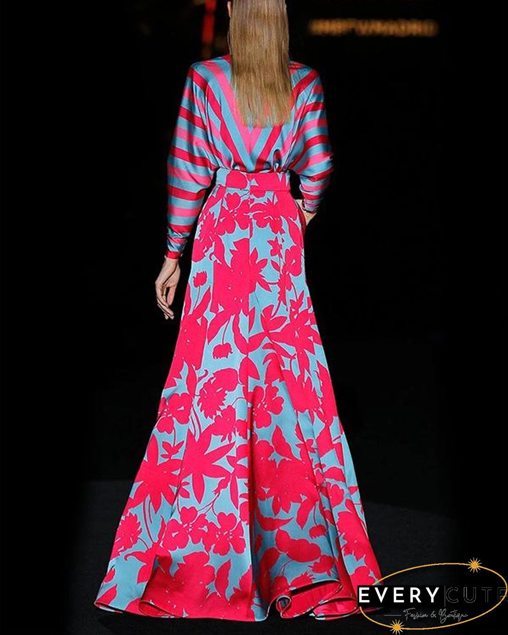 Women V-neck Elegant Boho Print Maxi Dress