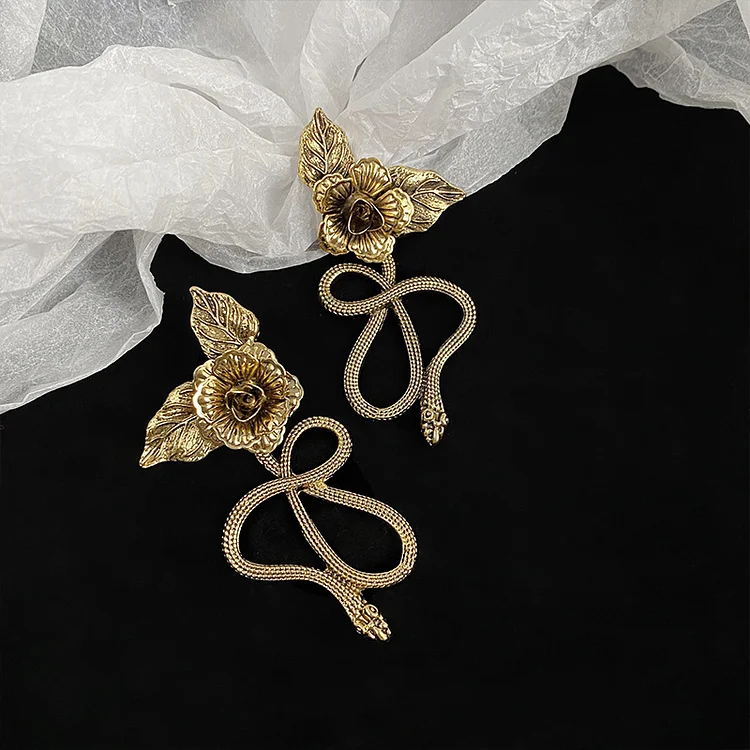 Baroque Vintage Snake Rose Earrings