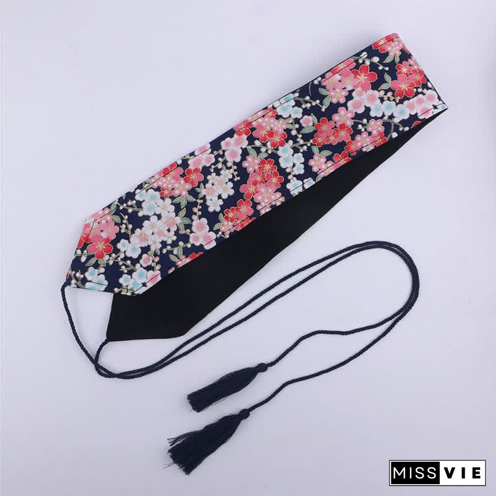 Vintage Print Tassel Lace Up Hanfu Waistband