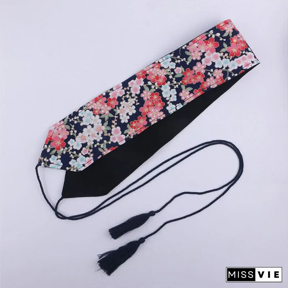 Vintage Print Tassel Lace Up Hanfu Waistband