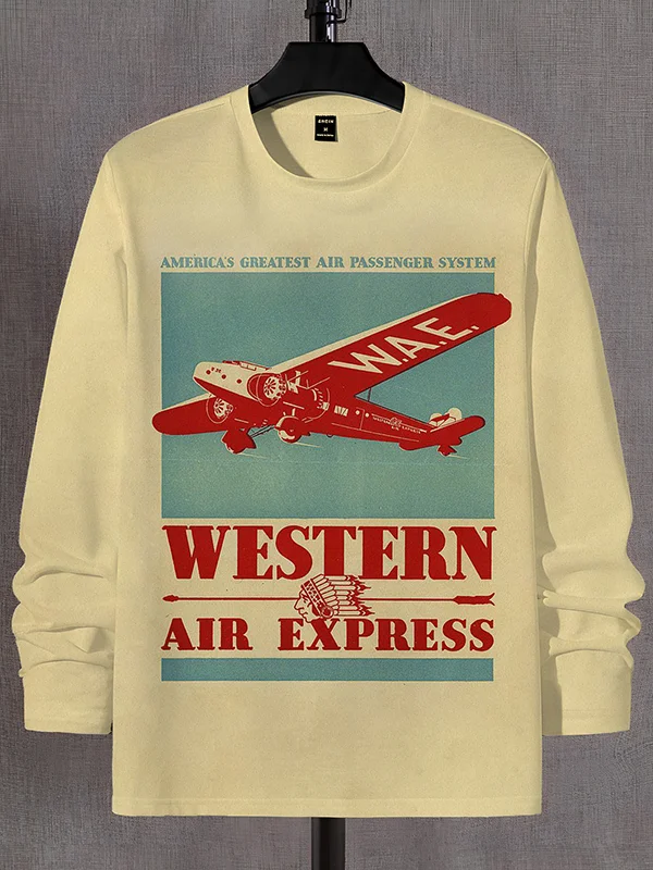 Men's Western Air Express Print Cotton Long Sleeve Casual Thin Sweatshirt