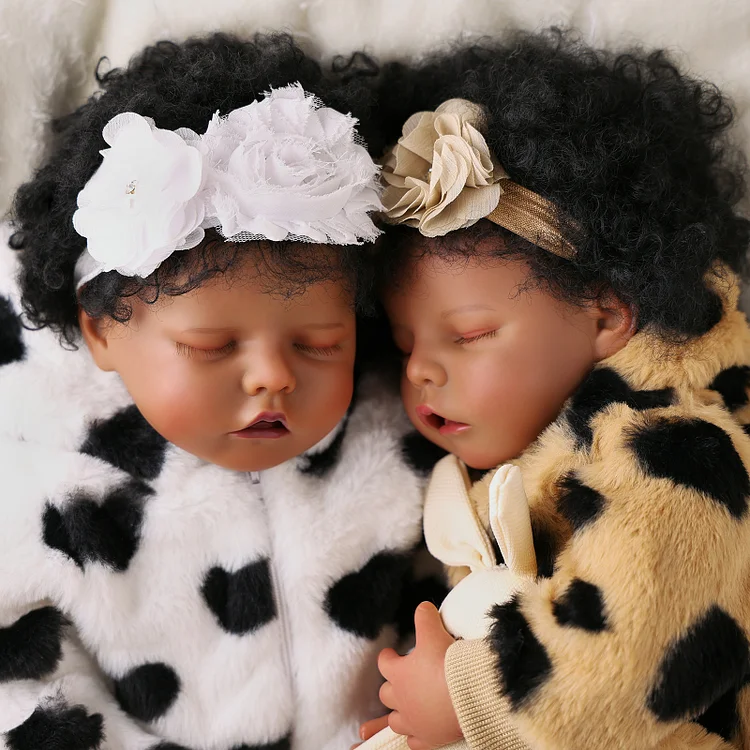 Babeside Sleeping Reborn Baby Twinnie 17'' African American Little Infant Twins Best Gift for Kids