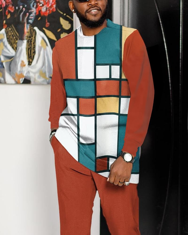 Men's Casual Color Blocking Long Sleeve Walking Suit-166