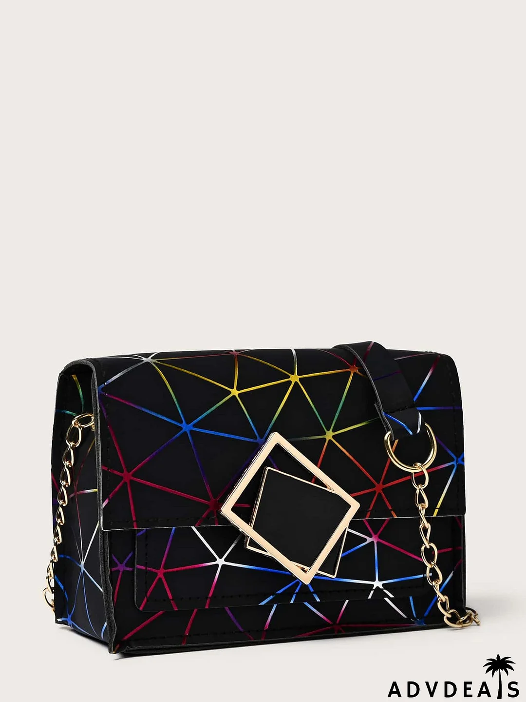 Geometric Graphic Flap Crossbody Bag