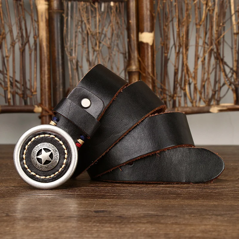 Men's Thickened Extra Thick Cowhide Buckle Belt Men's Genuine Leather Plate Buckle Belt
