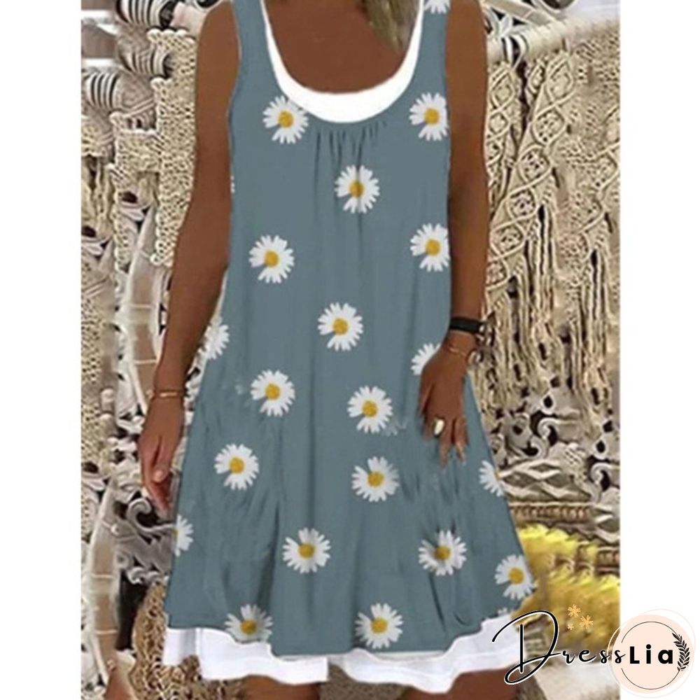 Women's Fashion New Spring Casual Temperament Suspender Type Sleeveless Round Neck A-line Skirt Dress