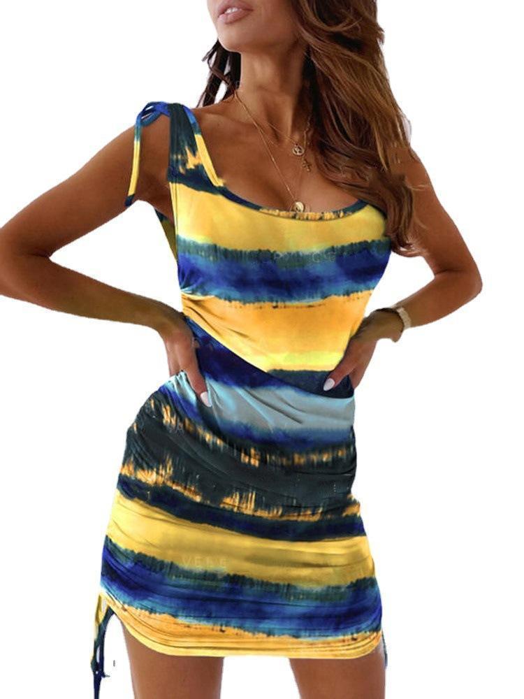 Women Sexy Sling With Hip Mid-waist Print Dress