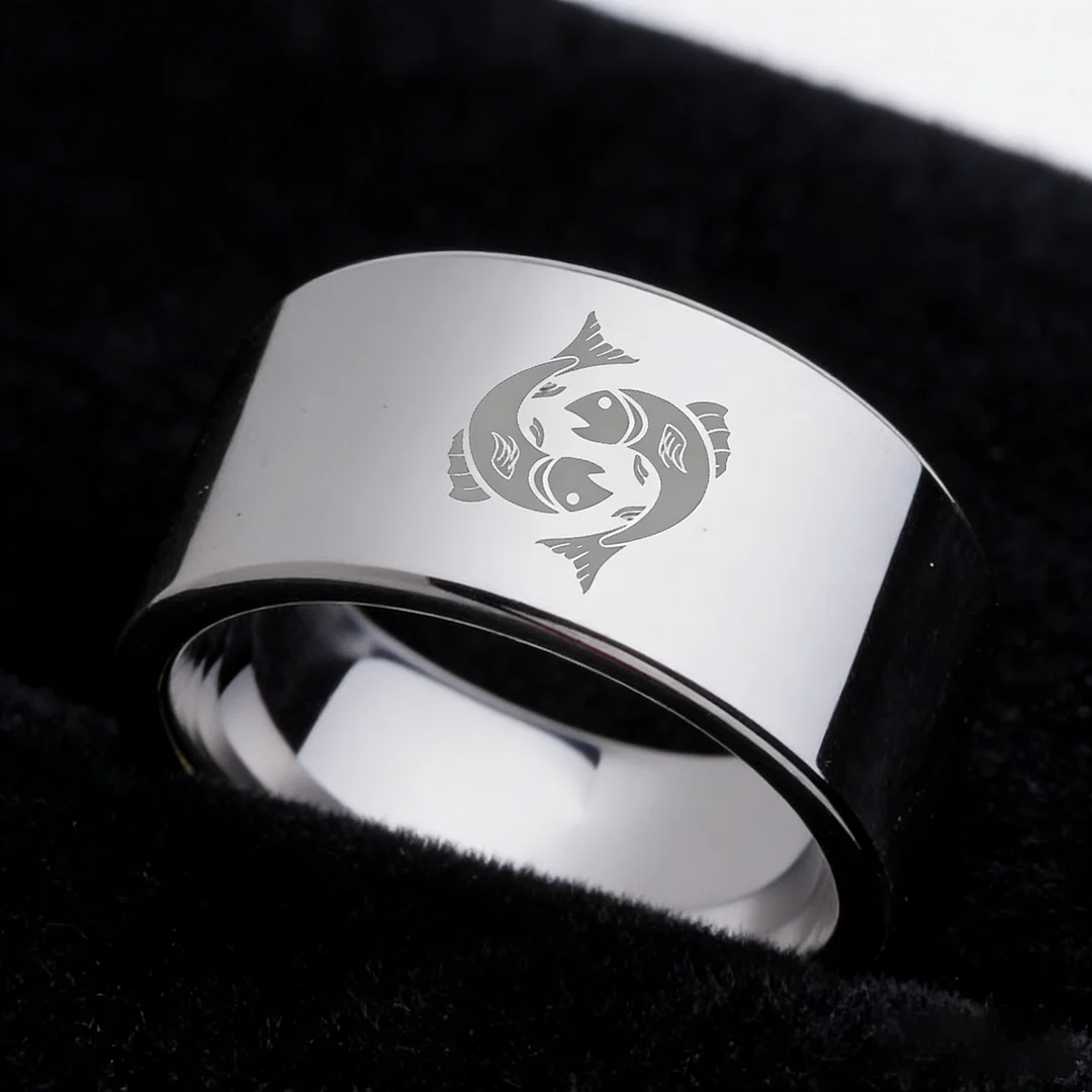 4MM 6MM 8MM 10MM Width Zodiac Pisces Laser Tungsten Carbide Rings Silver Flat Couple Wedding Bands 