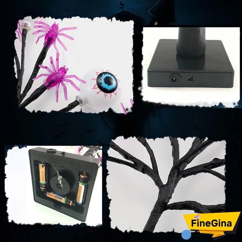 18 Inch Spooky Ghost Eye Spider Tree Light With 24 LED Lights For Halloween Decoration