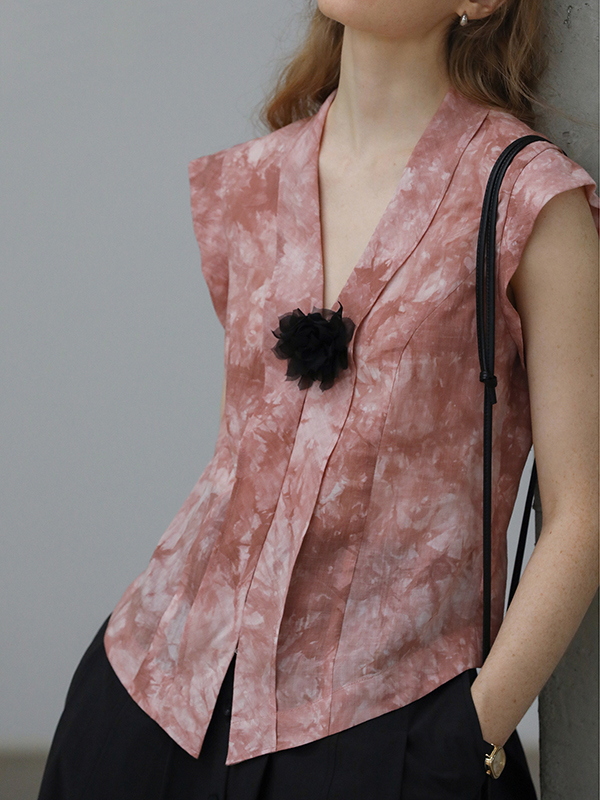 Casual Sleeveless Tie-dyed Vest Blouses