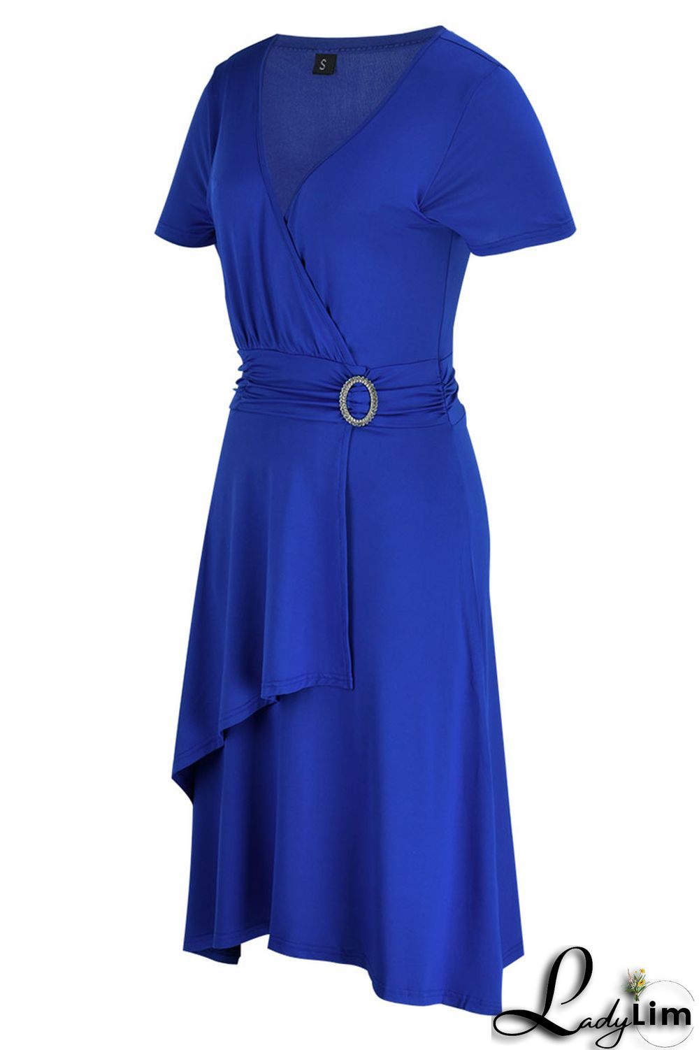 Blue Casual Solid Patchwork V Neck A Line Dresses