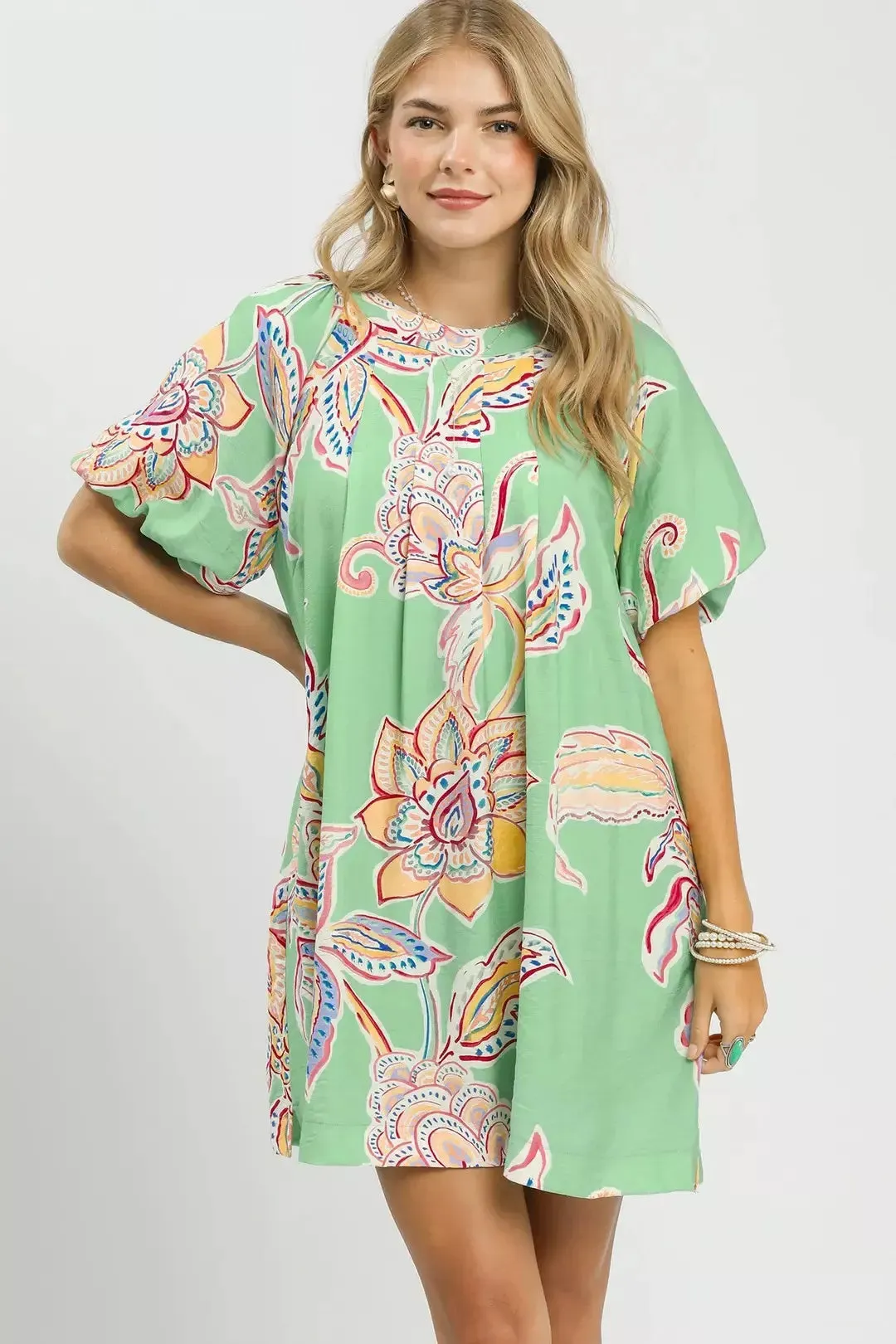 Umgee Boho Floral Print Mini Dress with Pockets mysite idetrend