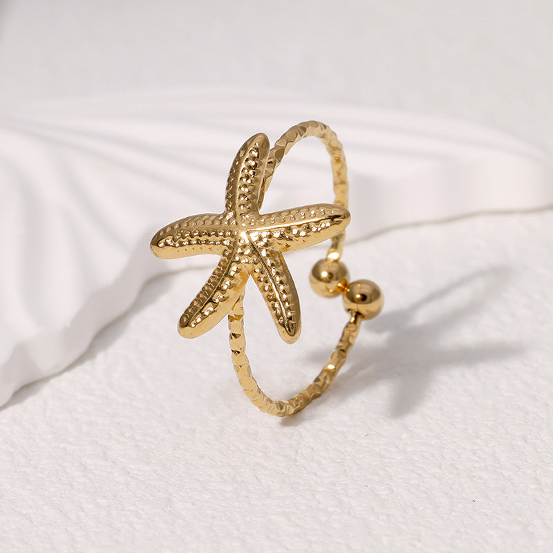 Niche Design Holiday Style Starfish Ring Simple And Cute Open Stainless Steel Ring