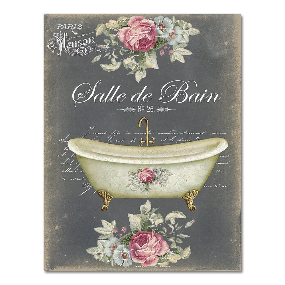 French Bathroom Decoration Paintings Print Vintage Posters Salle de Bain Le Bain Chalkboard Shabby Fine Wall Art Canvas Pictures