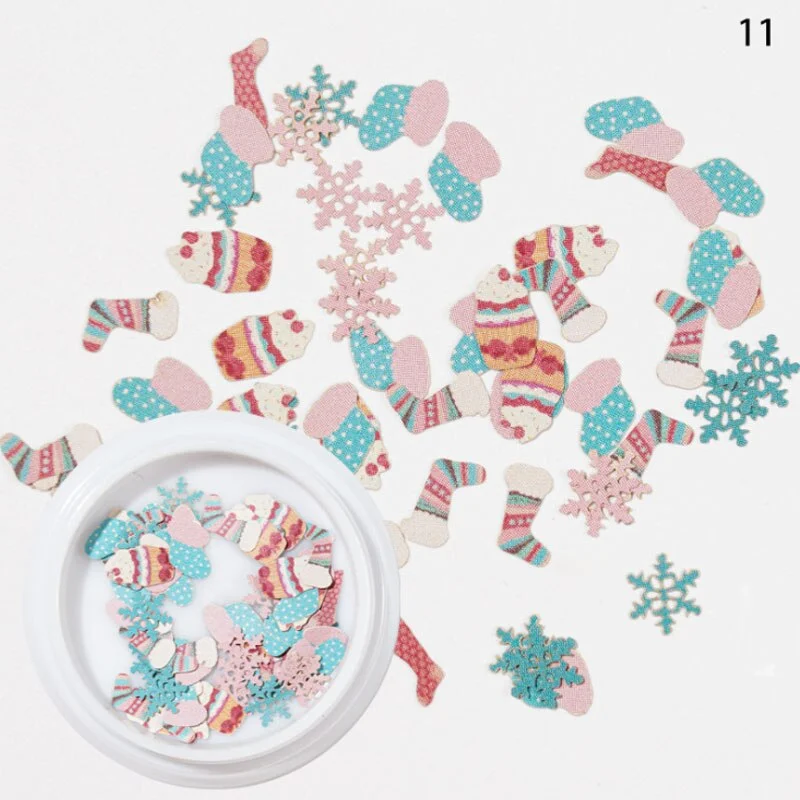Christmas 3D Nail Decoration Accessories Snowman Santa Claus Elk Candy Snowflake Nail Wood Pulp Pieces DIY Nail Art Decoration