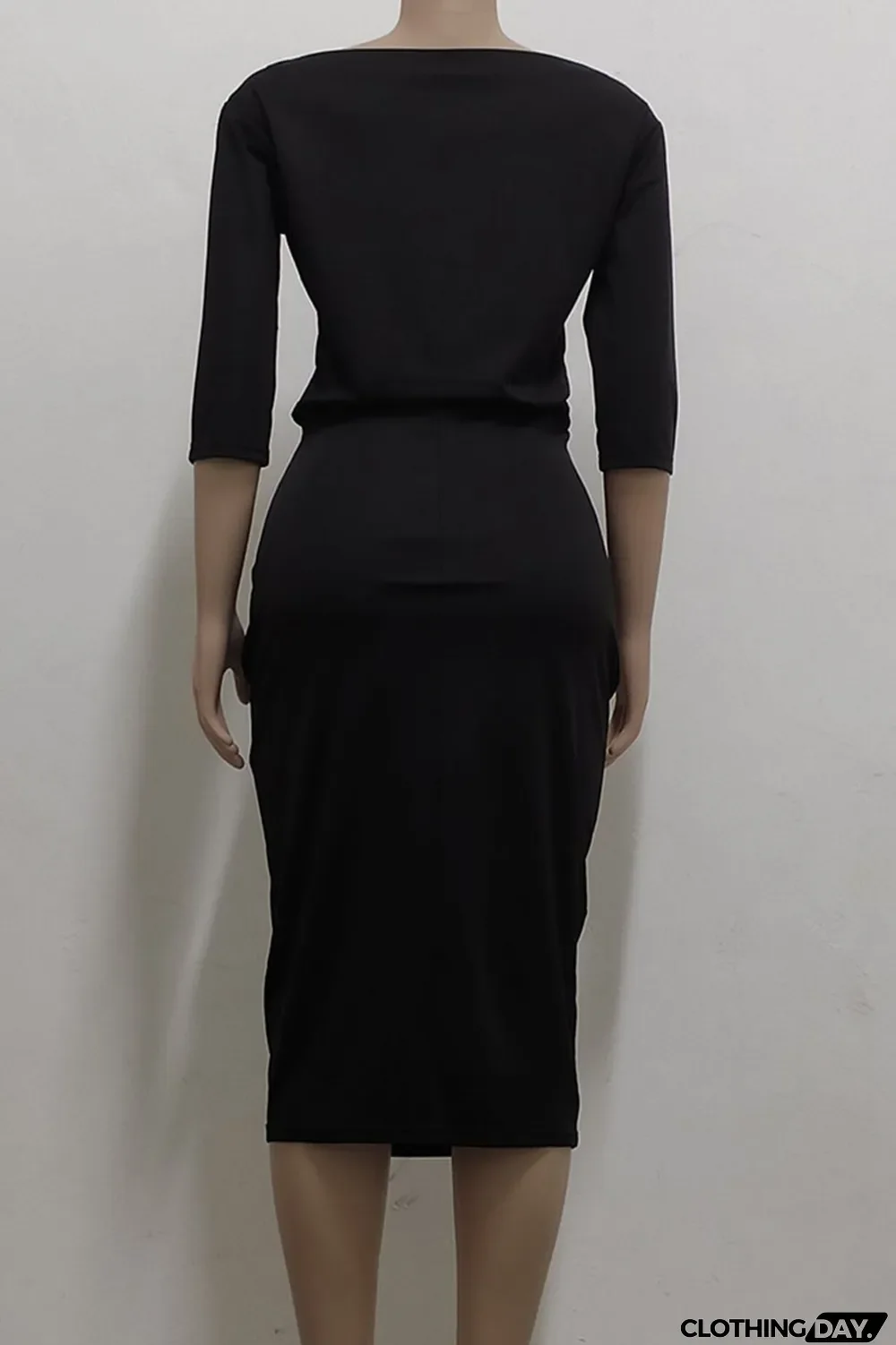 Black Casual Solid Split Joint Off the Shoulder One Step Skirt Dresses