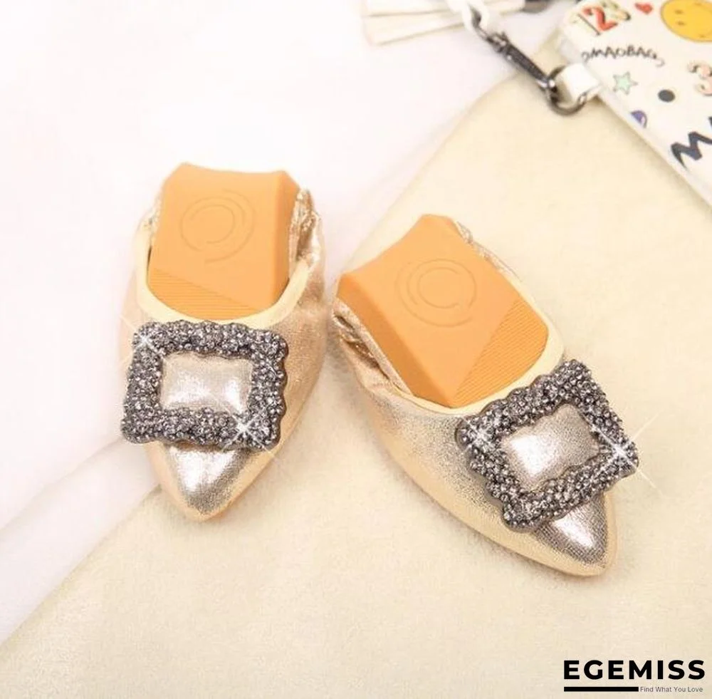 Crystal Ballet Flat Shoes Rhinestone Women Butterfly Pointed Toe Golden Shoes Flats | EGEMISS