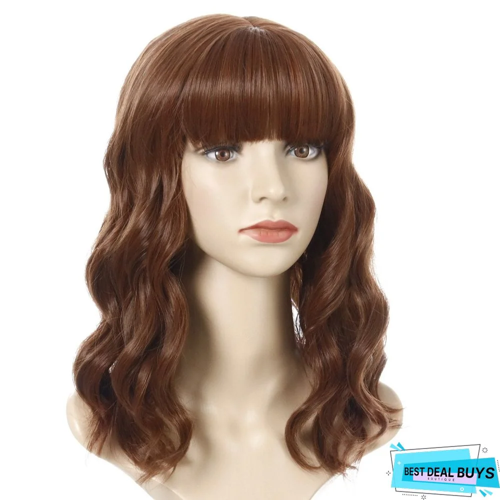 European and American Short Curly Hair with Bangs and Chemical Fiber Headgear