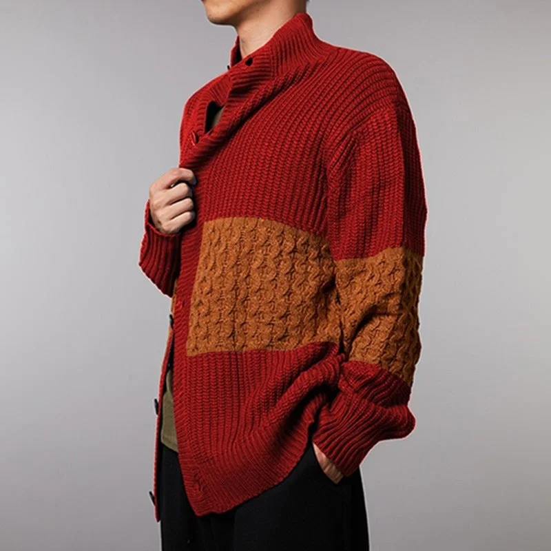 Men's Cardigan Long Sleeve Stitched Knitted Coat