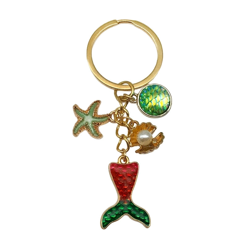 Cute Marine Style Starfish Mermaid Shell Alloy Enamel Bag Pendant Keychain