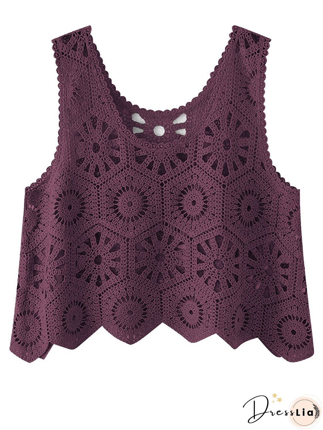 Openwork Round Neck Knit Vest