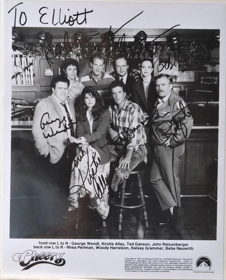 CHEERS CAST SIGNED Photo Poster painting X8 Ted Danson, Kirstie Alley, Rhea Perlman, George Wendt, Woody Harrelson, and Kelsey Grammer + wcoa