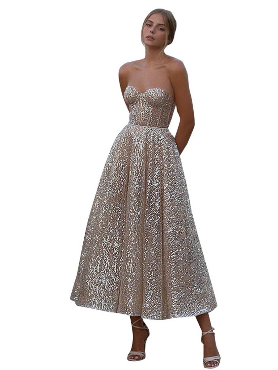 Sexy Tube Dress Sequins Bling-bling Party Maxi Swing Dresses